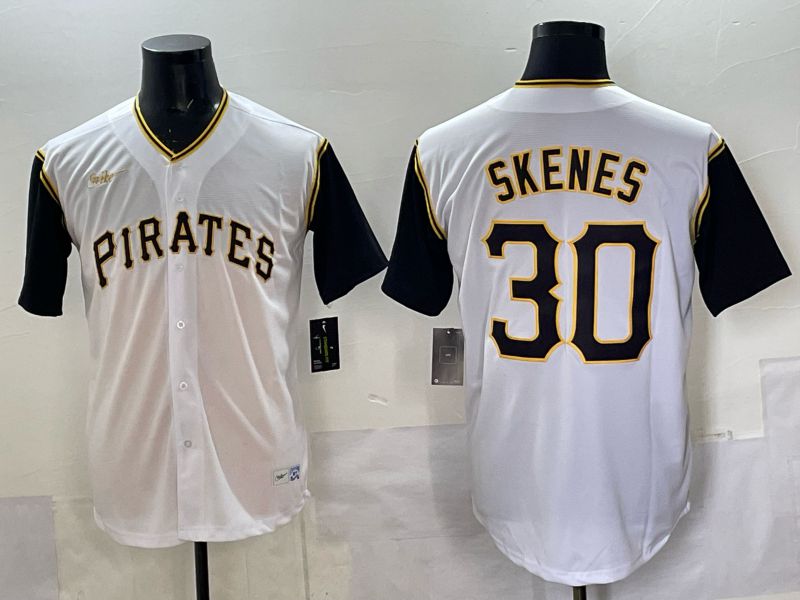 Men 2025 Pittsburgh Pirates #30 Skenes White Throwback Game Nike MLB Jersey style 011